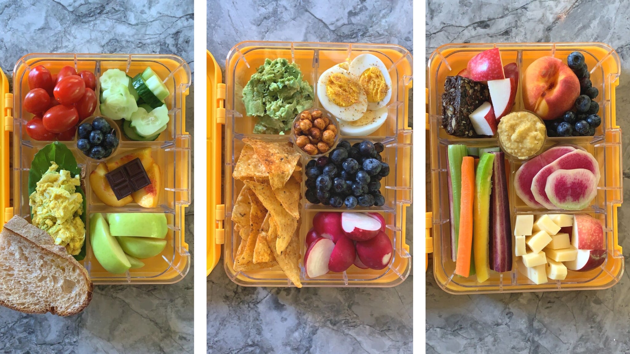 Three health bento box lunch ideas from Legacy Greens grocery store in downtown Kitchener