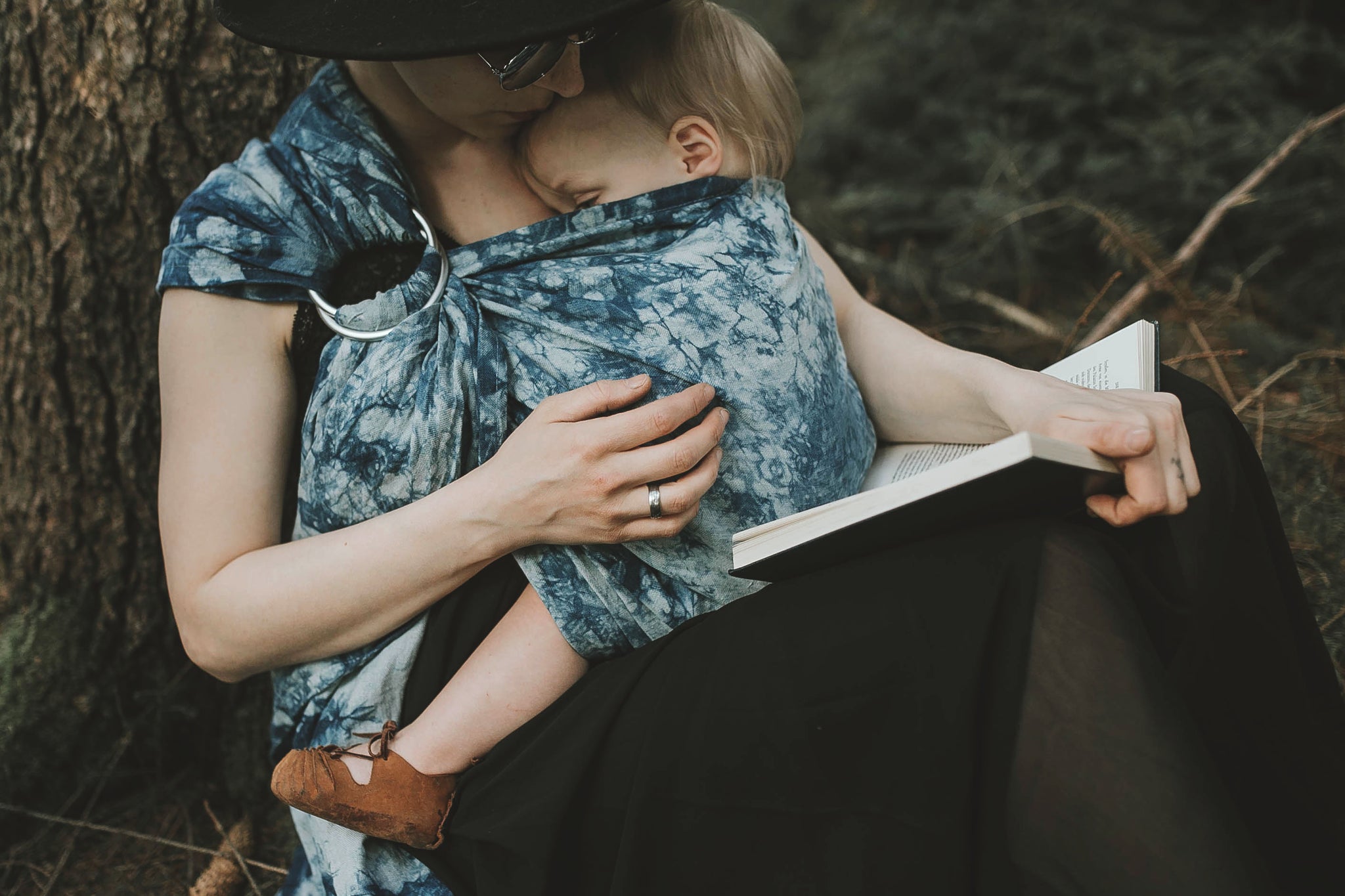 Limited edition hand dyed shibori indigo baby sling 