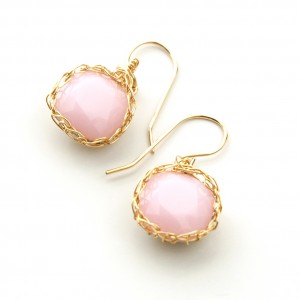 pink earrings , wire crochet 