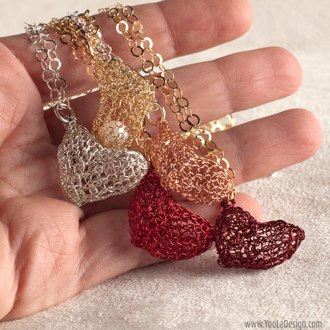Heart pendant wire crochet jewelry