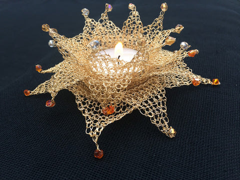 wire crochet tea light holder