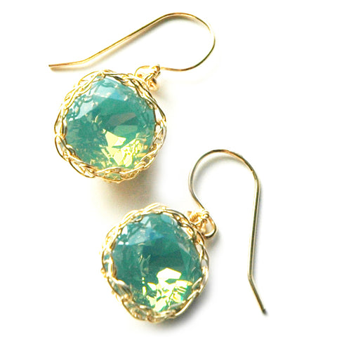 Wire Crochet Earrings Ocean Green Crystal