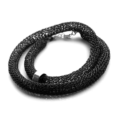 black wire crochet tube necklace by YoolaDesign 