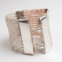 Wire crochet cuff bracelet with silver clasp 