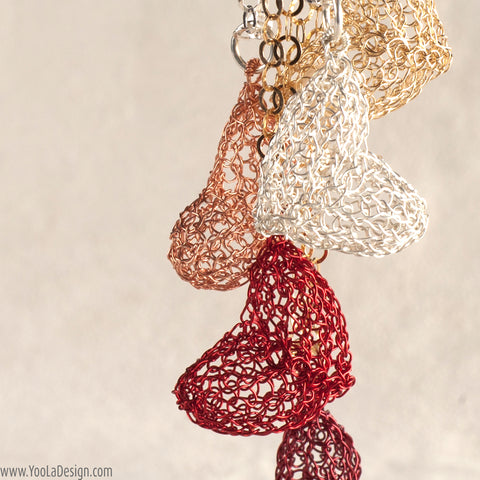 Valentine wire crochet jewelry red passion heart