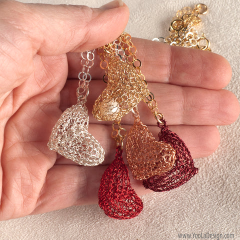 Wire crochet jewelry gold heart