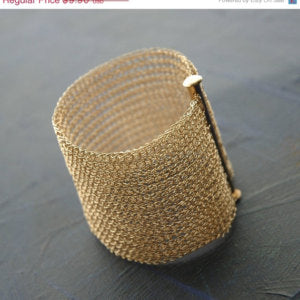 wire crochet wide cuff gold