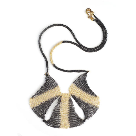 Wire crochet statement necklace black and gold - Yooladesign