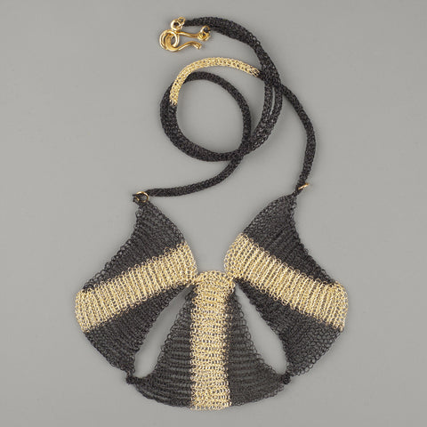 Wire crochet statement necklace black and gold - Yooladesign