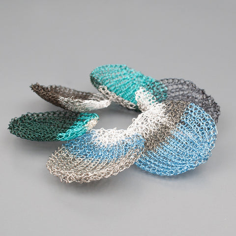 wire crochet petals in blue