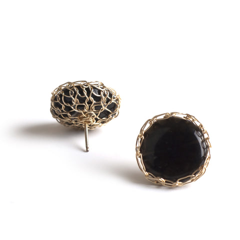 black wire crochet onyx earrings by YoolaDesign 