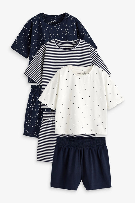 Pijamas curto azul marinho/branco - kit com 3