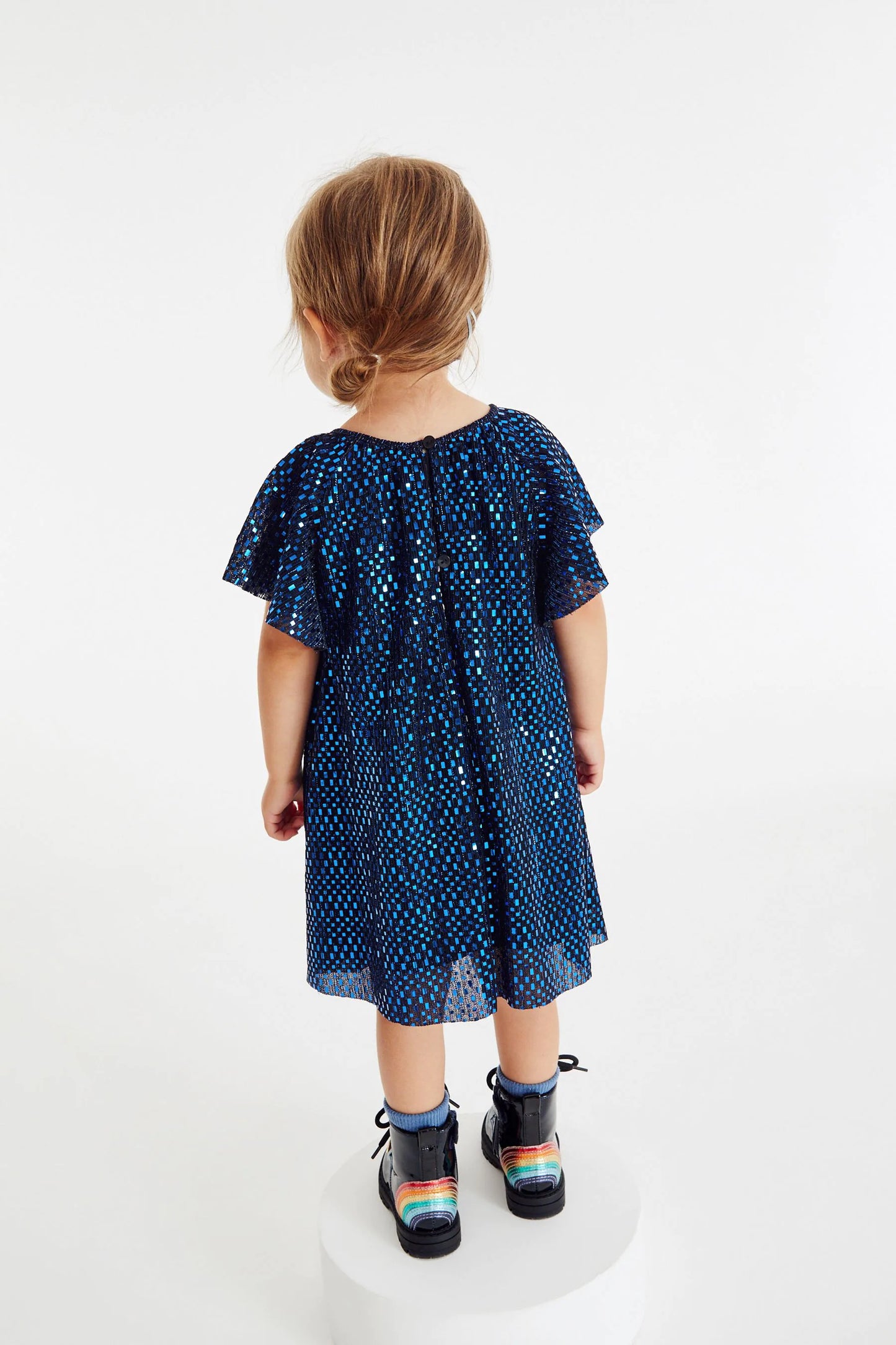 |BabyGirl| Vestido de Manga com Brilho de Anjo - Azul - (3meses-8anos)