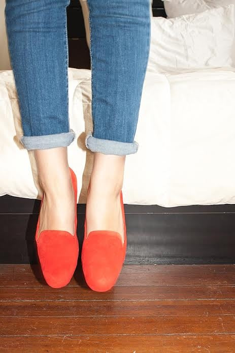 red_flats_slipon_ladies_women_classic_suede_premium_nonslip_slipresistant