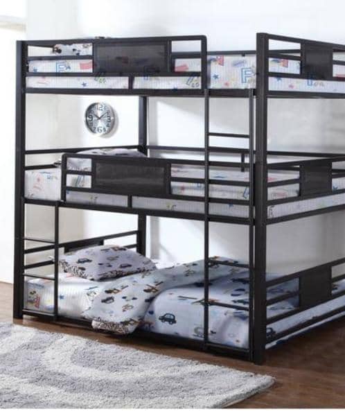 triple bunk bed with mattresses