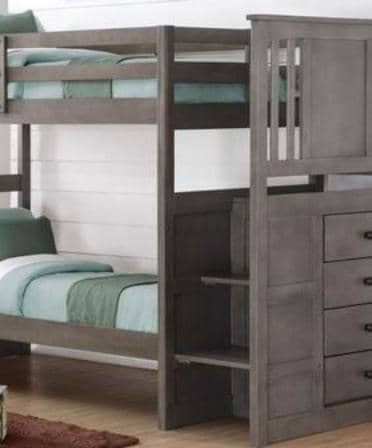 grey bunk beds with stairs