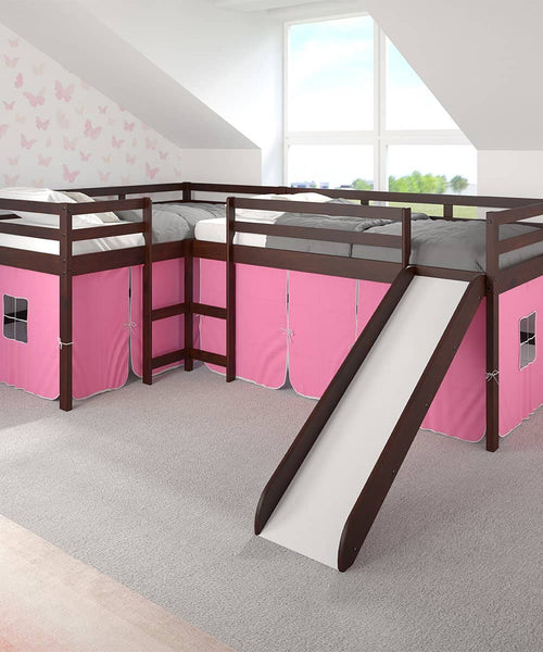 a bunk bed with a slide