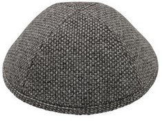A dark grey burlap iKIPPAH brand yarmulke.