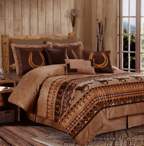 7pc Southwestern Wild Horses Microsuede Bedding Comforter Set