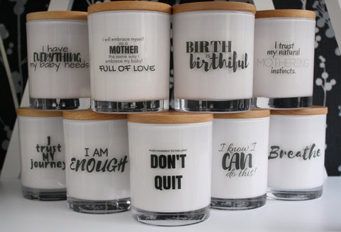 Personalised affirmation quote candles