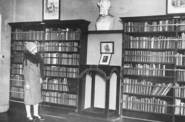 Photograph of reading desk on display in Charles Dickens Museum Circa 1927