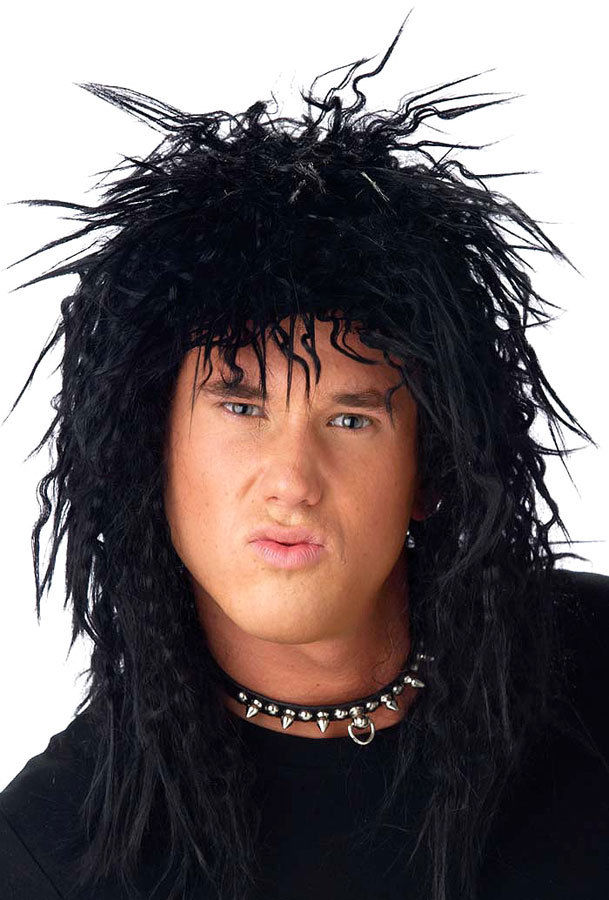 Mens 80s Rock Star Heavy Metal Black Punk Spiky Fancy Dress