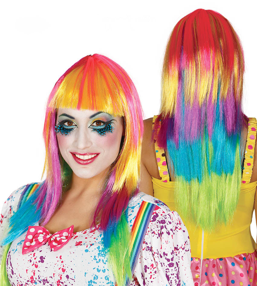 long hair rainbow wig