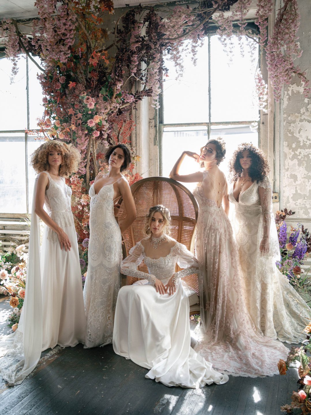 Models in Adorned Couture Wedding Dresses by Claire Pettibone