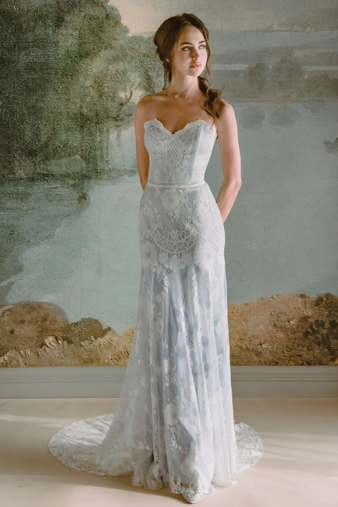 Eloise  Wedding Dress with Blue Silk by Claire Pettibone