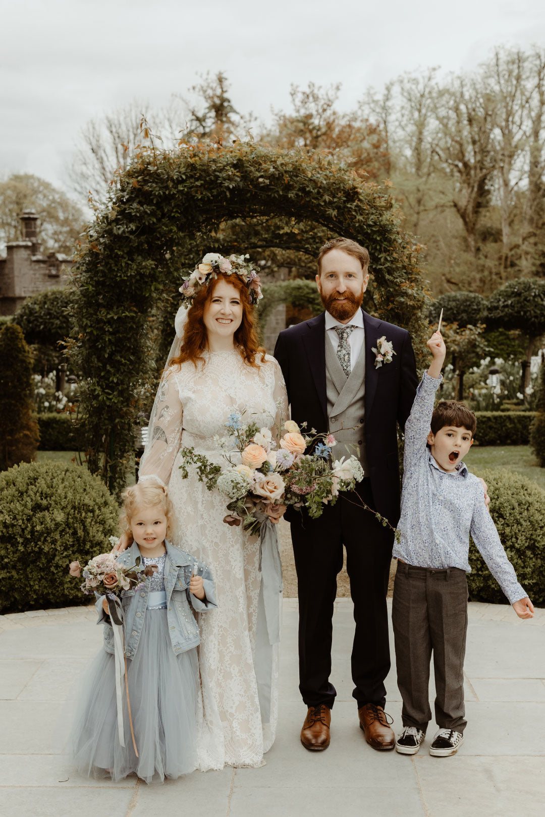 Bride and Groom with flower girl and ring bearer