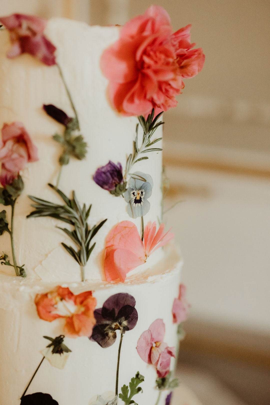 Wedding Cake with decorated with edible flowers