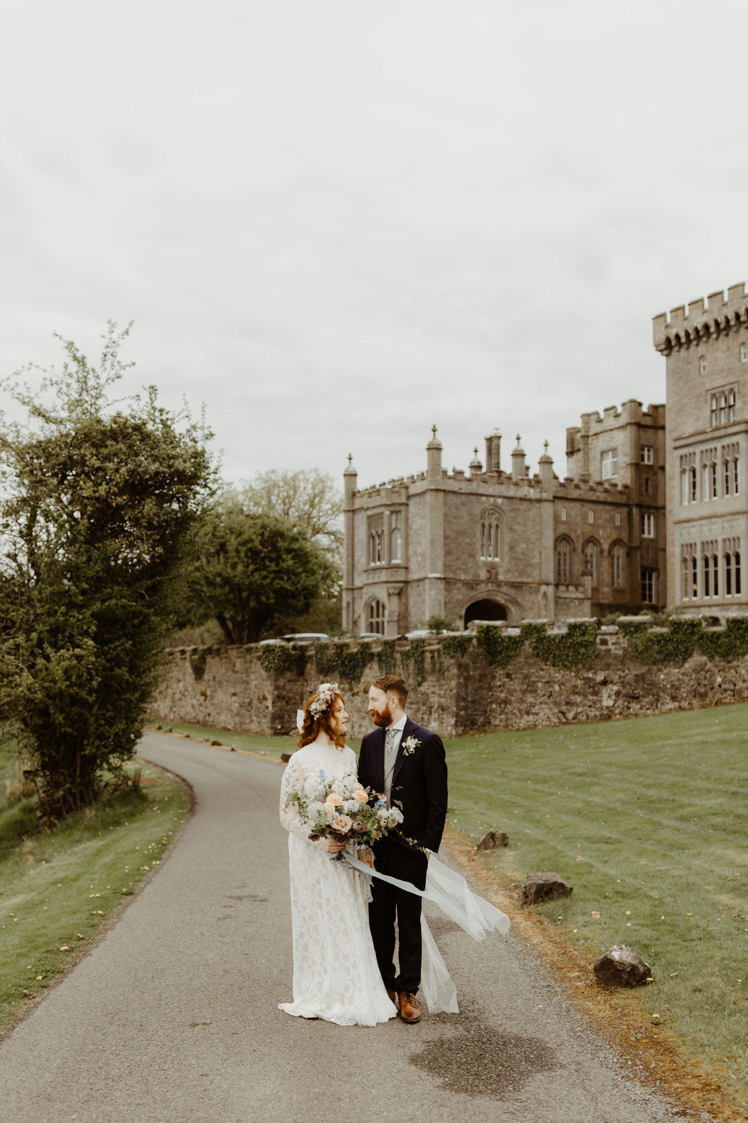 Bride and Groom with wedding castle venue