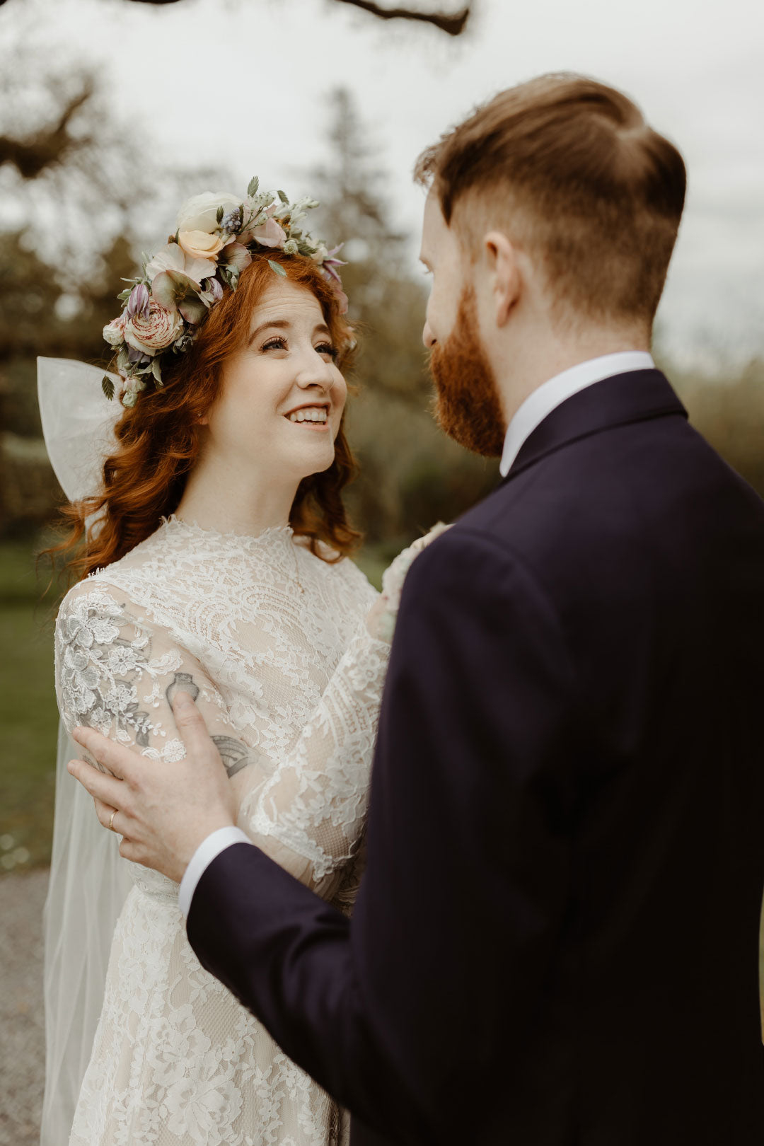 Bride and groom first look portraits