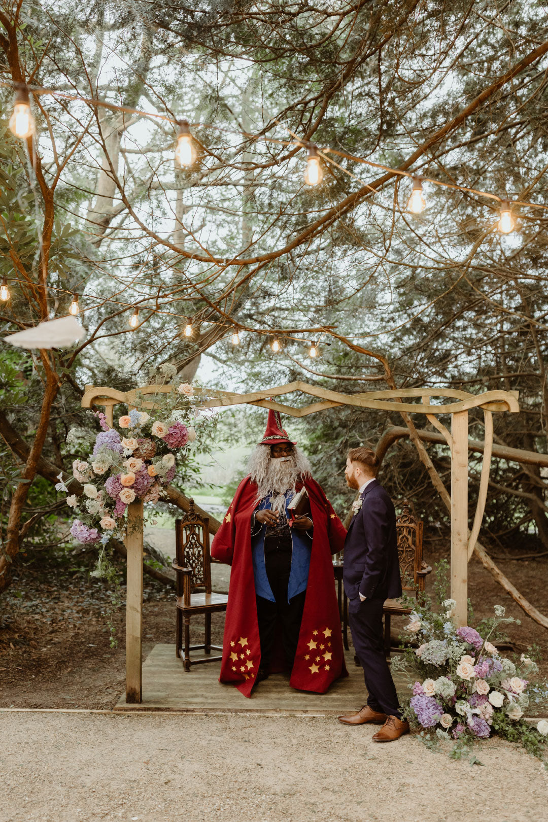 Groom with Wizard Wedding Officiate
