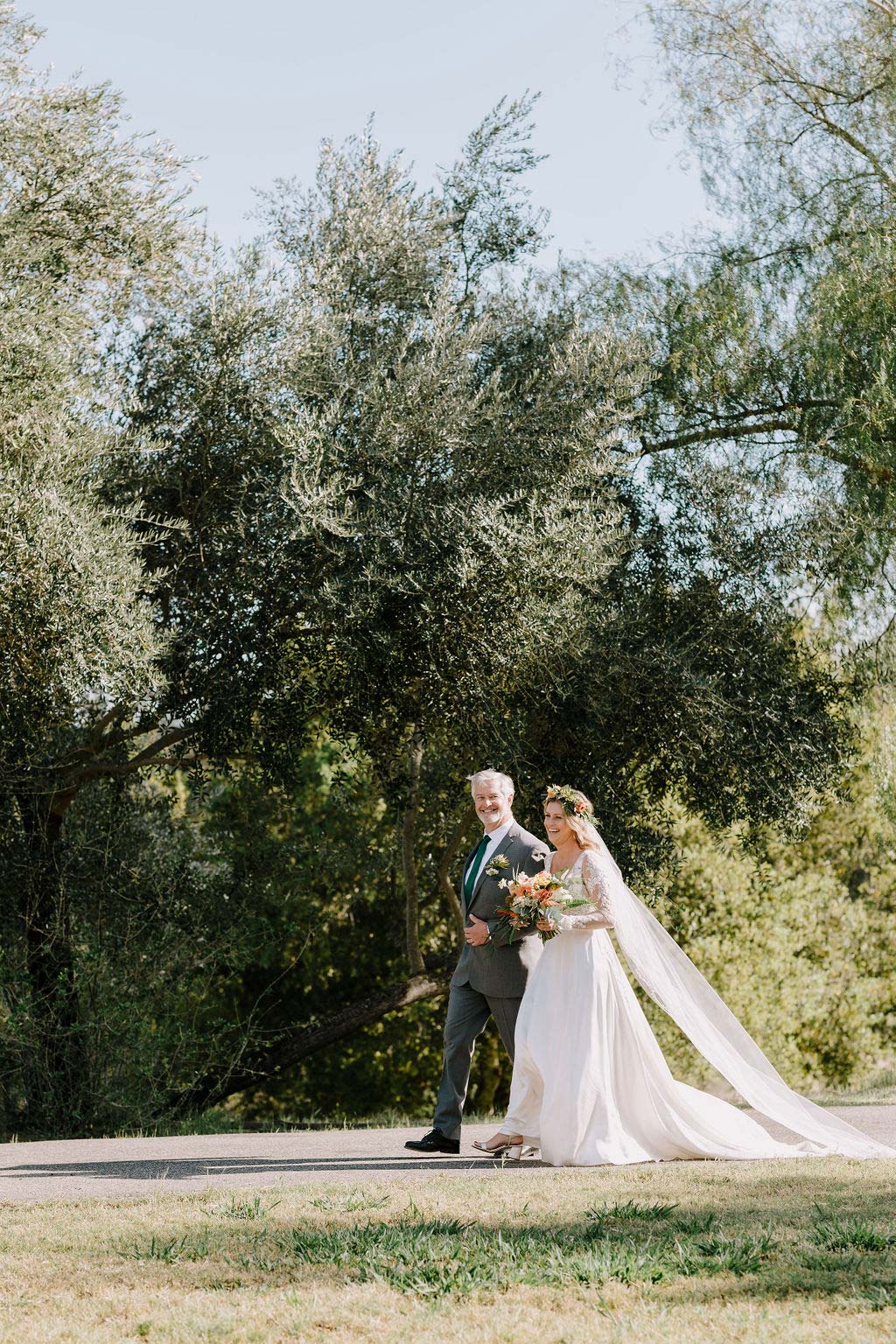 Bride in Santorini with Father