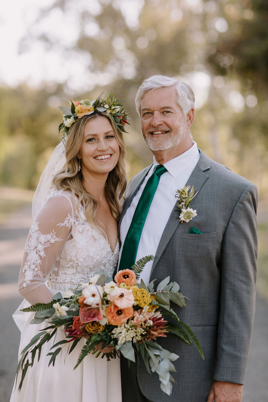 Bride in Santorini with Father