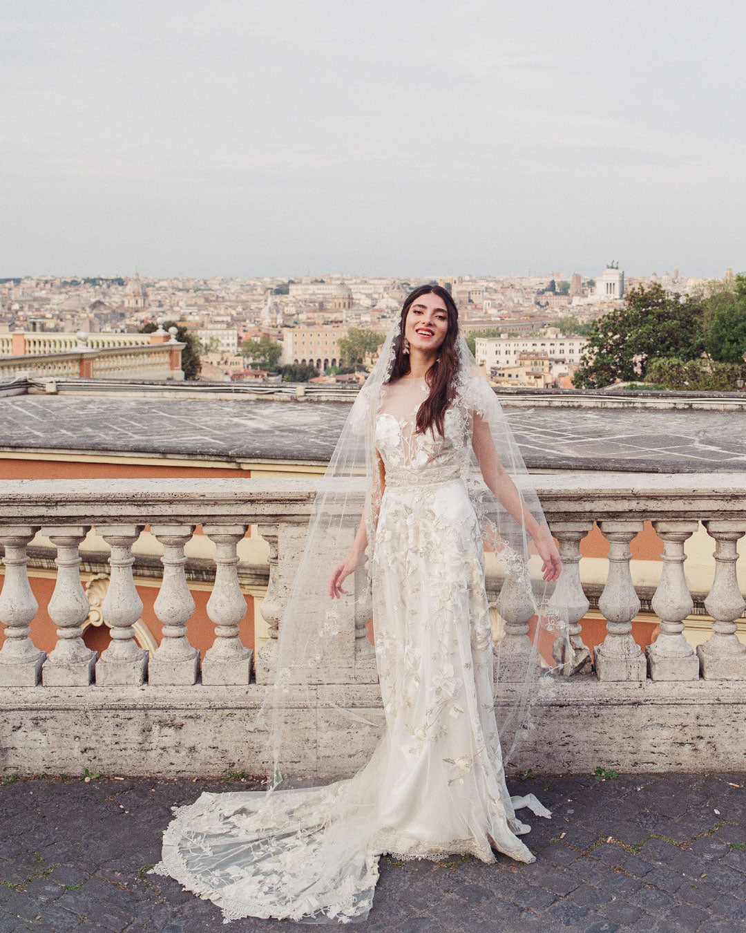 Chloris wedding dress and veil by Claire Pettibone Italy Location 
