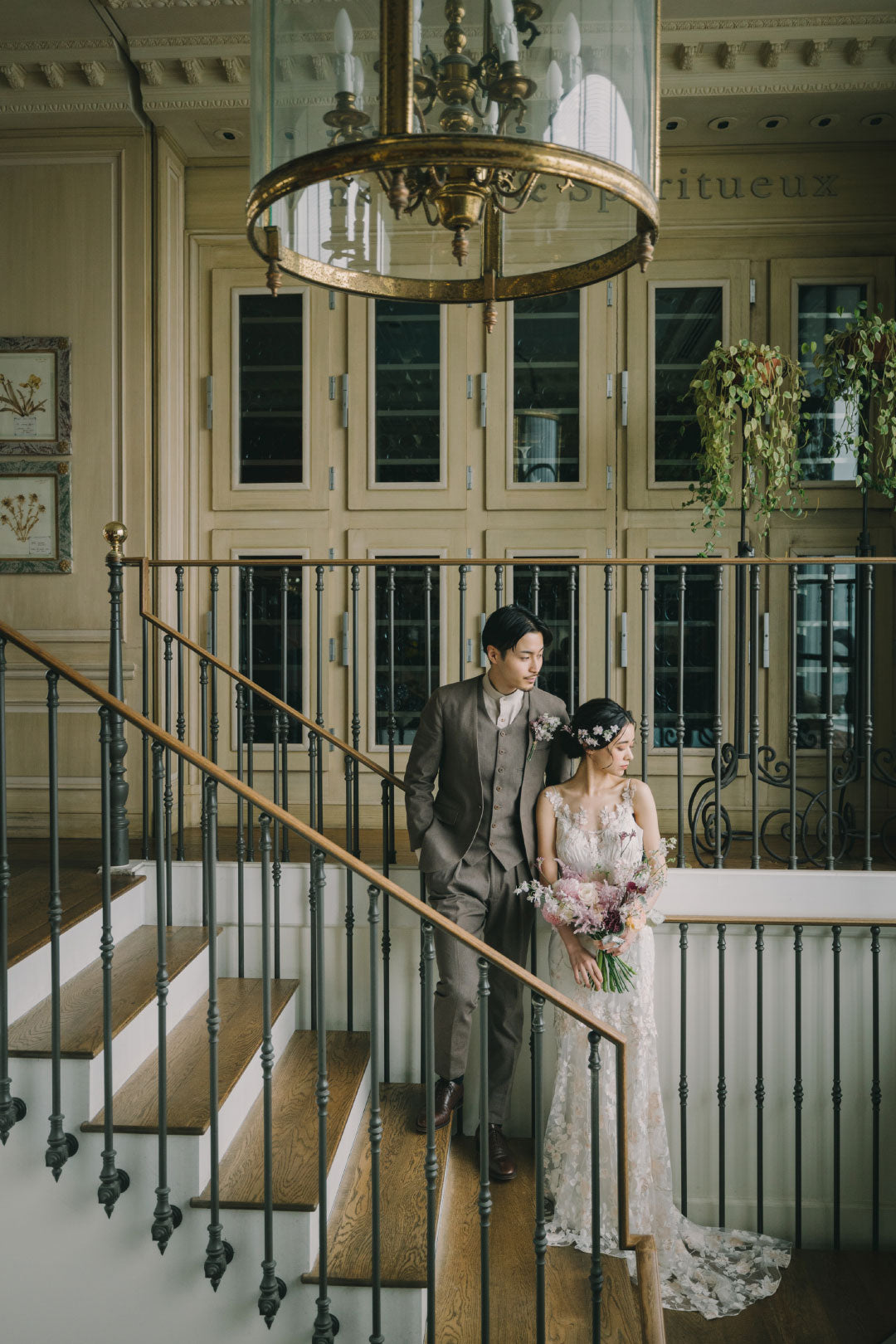 Bride and Groom on Staircase wedding protraits