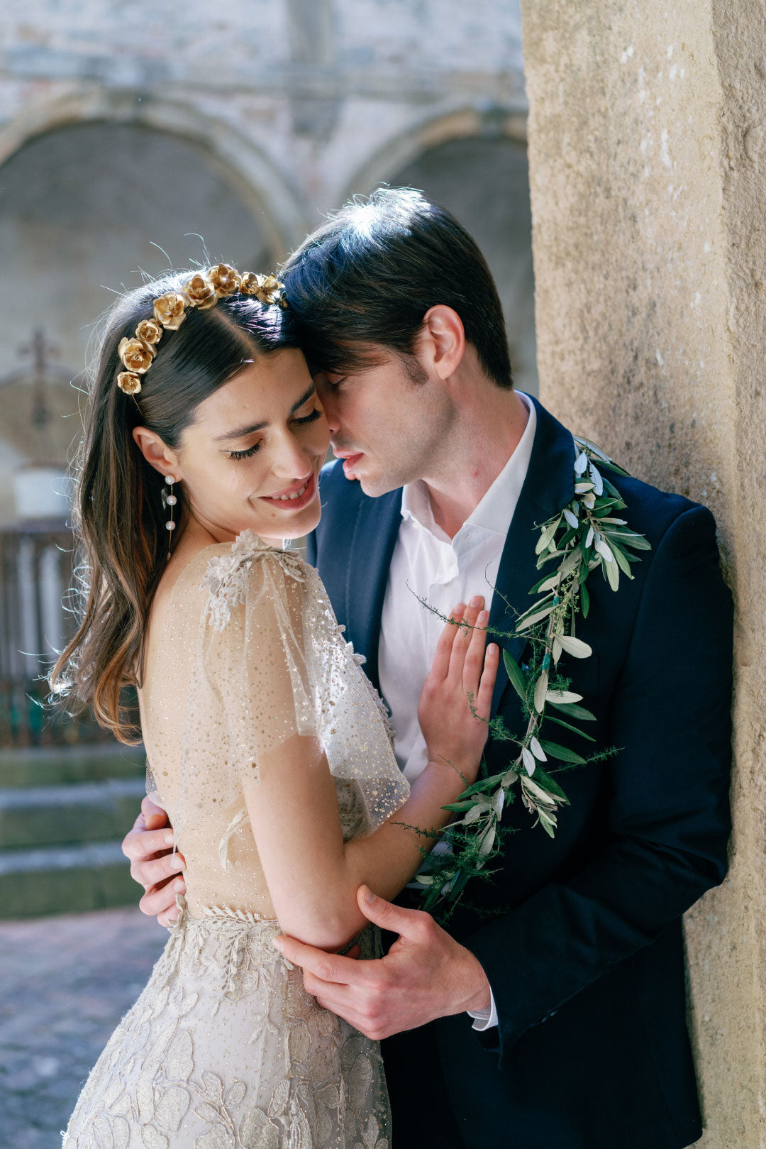 Bride and Groom Embrace