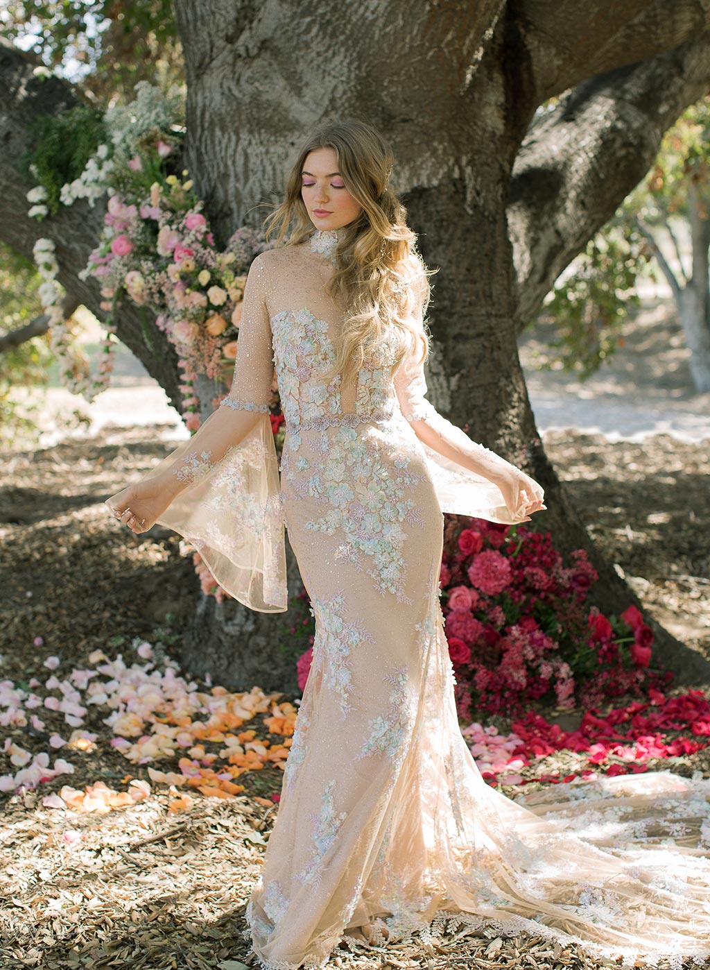 Venus colorful embroidered wedding dress by Claire Pettibone