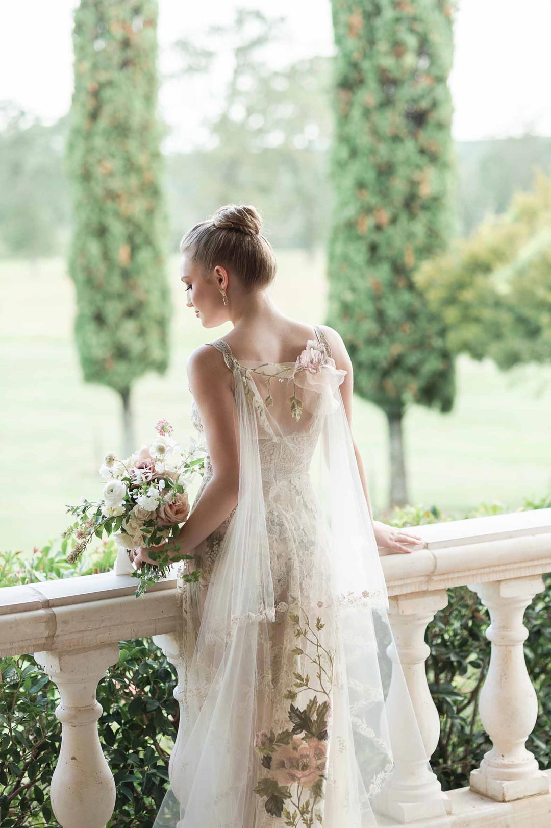 Enchanted Rose Bridal Cape with Large Silk Flowers