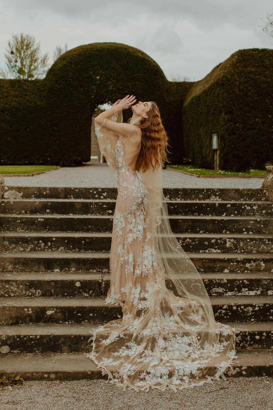 Venus Floral Embroidered Wedding Dress with Color Design by Claire Pettibone