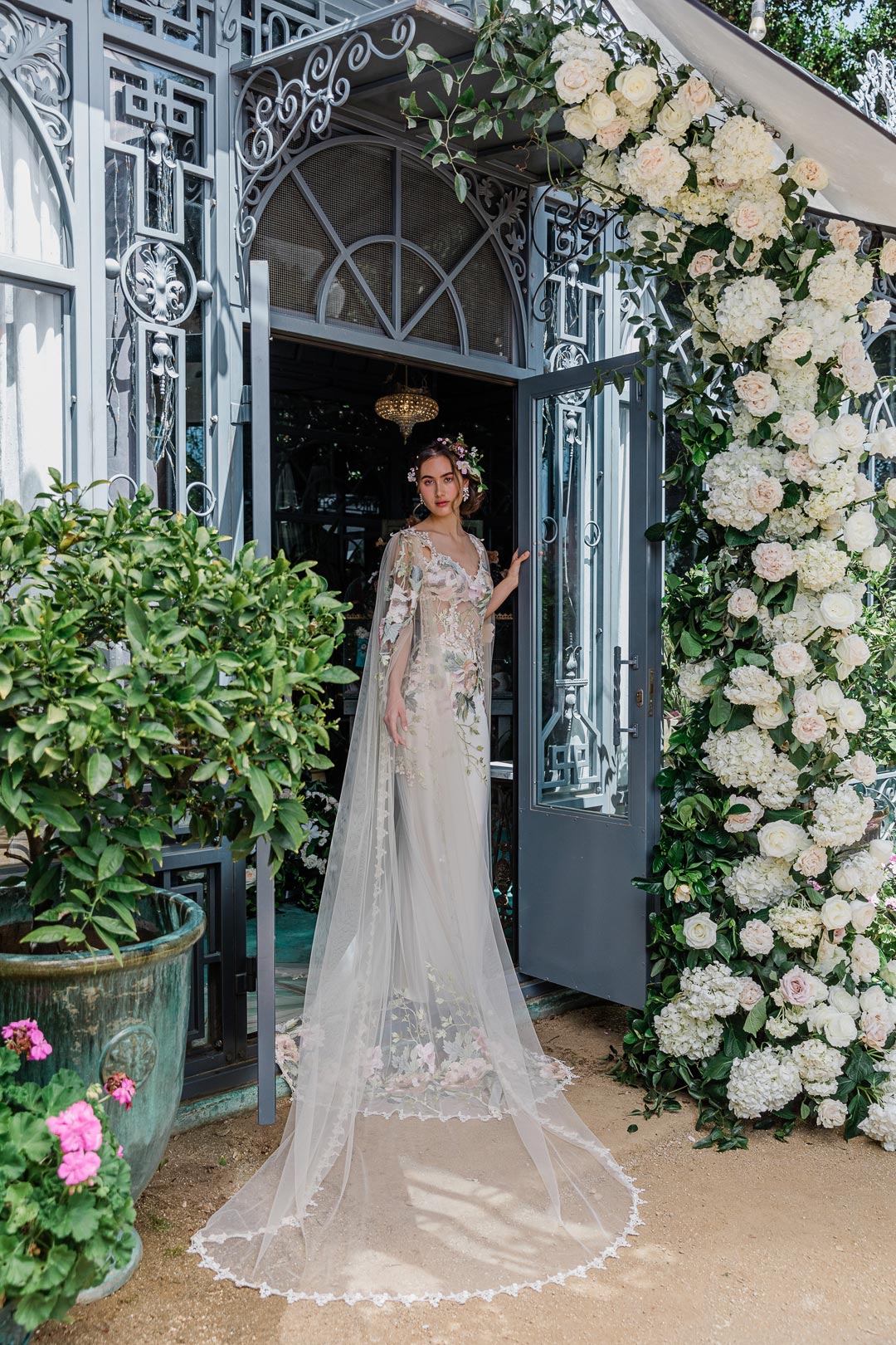 Peony Wedding with Dress with Les Fleurs Cape Sleeves