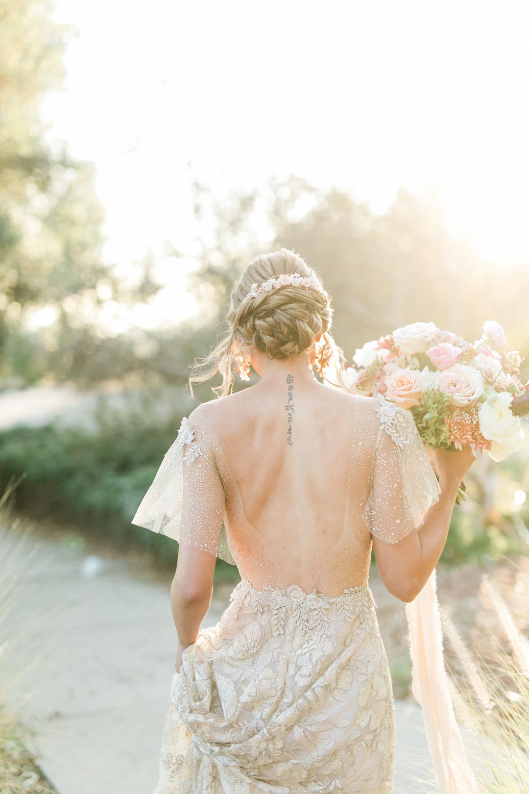 Soleil Gold Lace with Sparkle Wedding Dress by Claire Pettibone