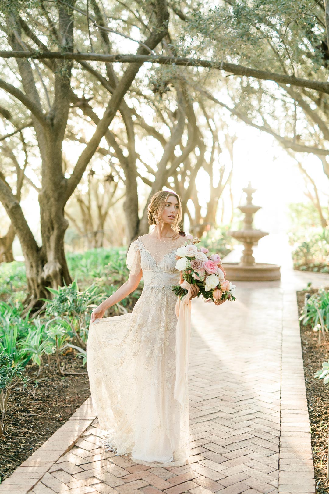 Soleil Gold Lace with Sparkle Wedding Dress by Claire Pettibone