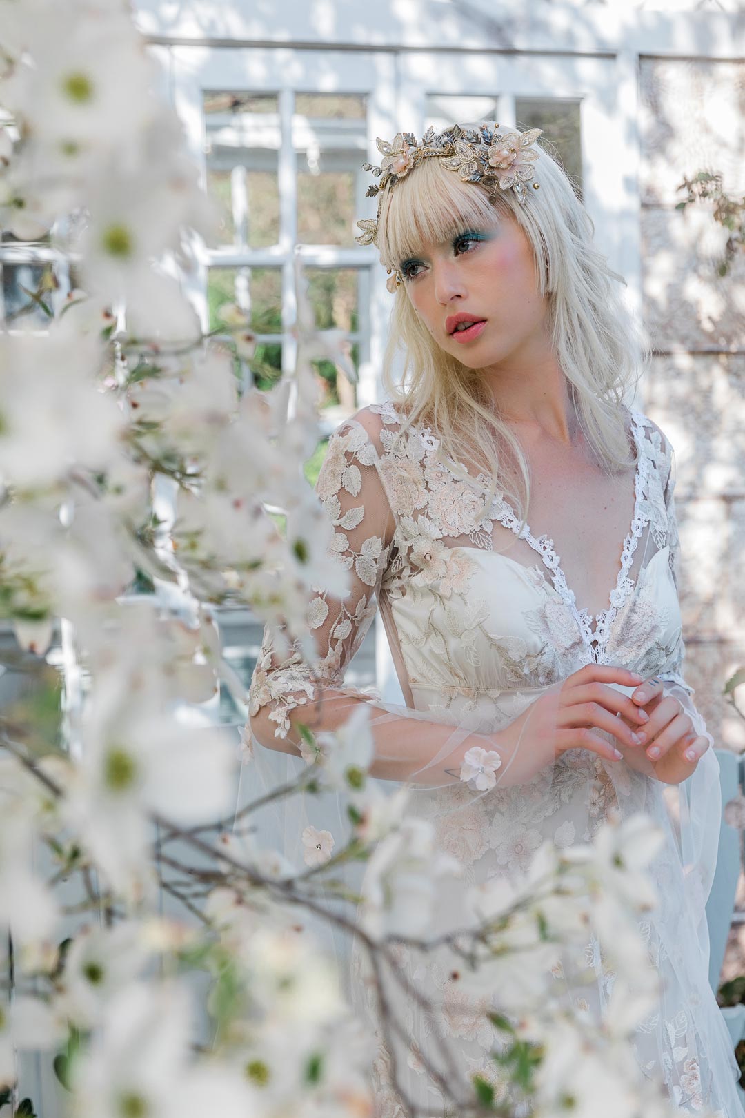 Model in Cherry Blossom Wedding Dress Les Fleurs Collection