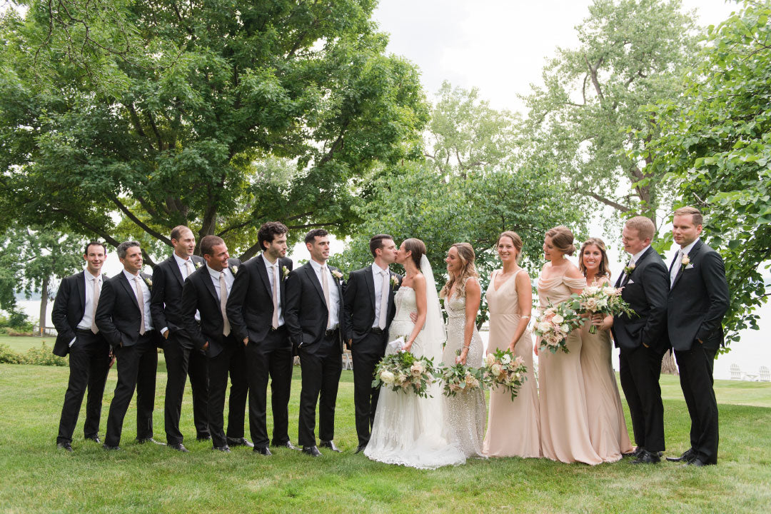 Bride and Groom with Wedding Party Bridesmaids and Groomsmen