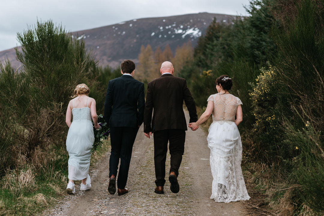 Bride and groom with son and daughter