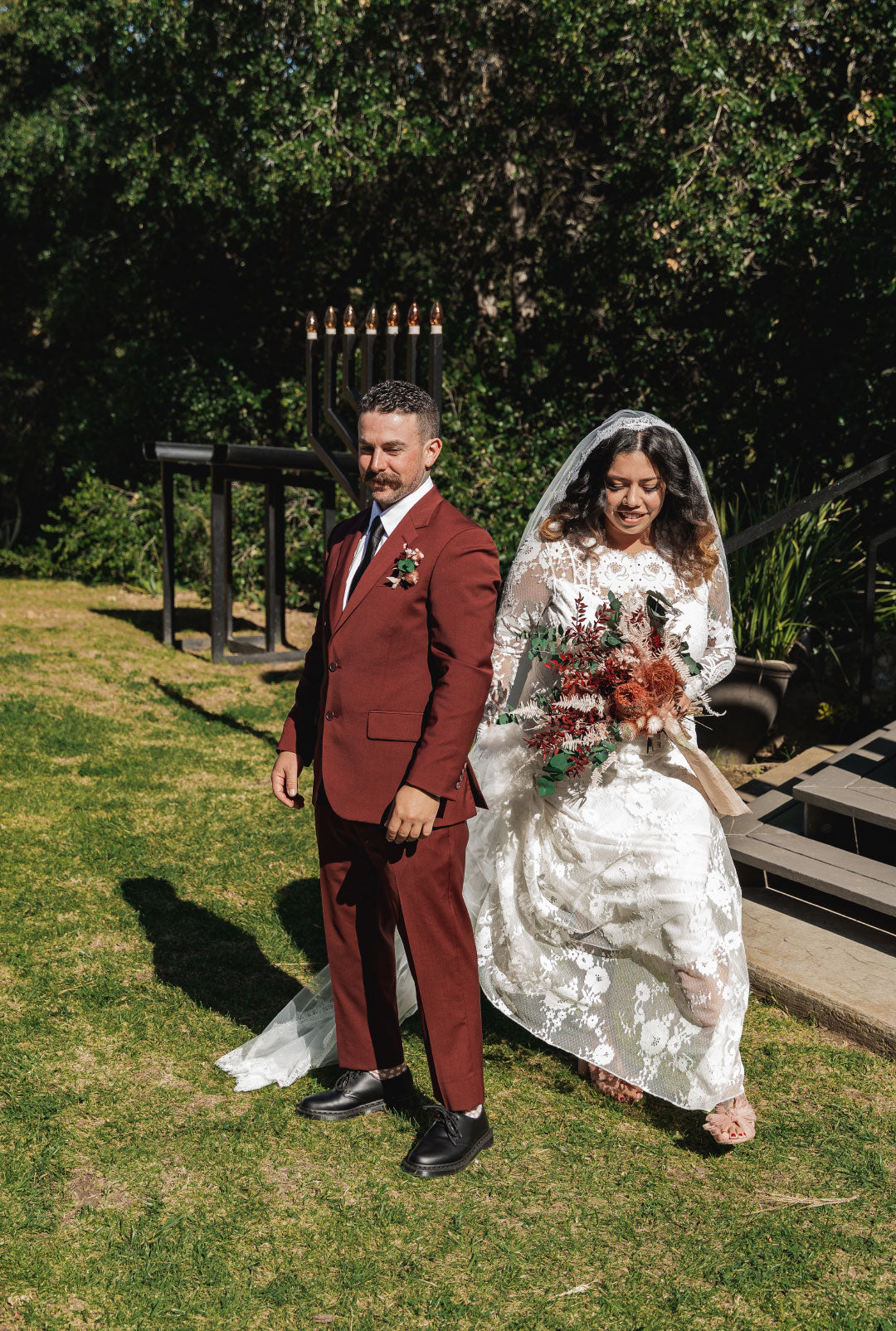 Bride and Groom pose for after ceremony photos