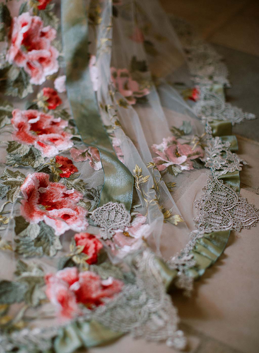 Wedding Dress embroidery detail with luxury trims